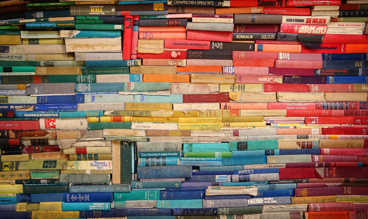 stacks of colorful books