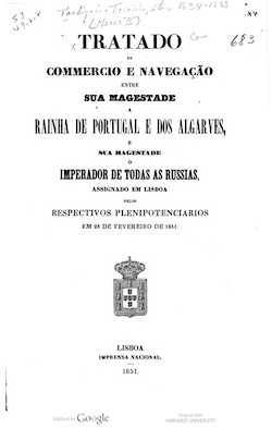 Title page of a book on Portugal and Russian Treaty